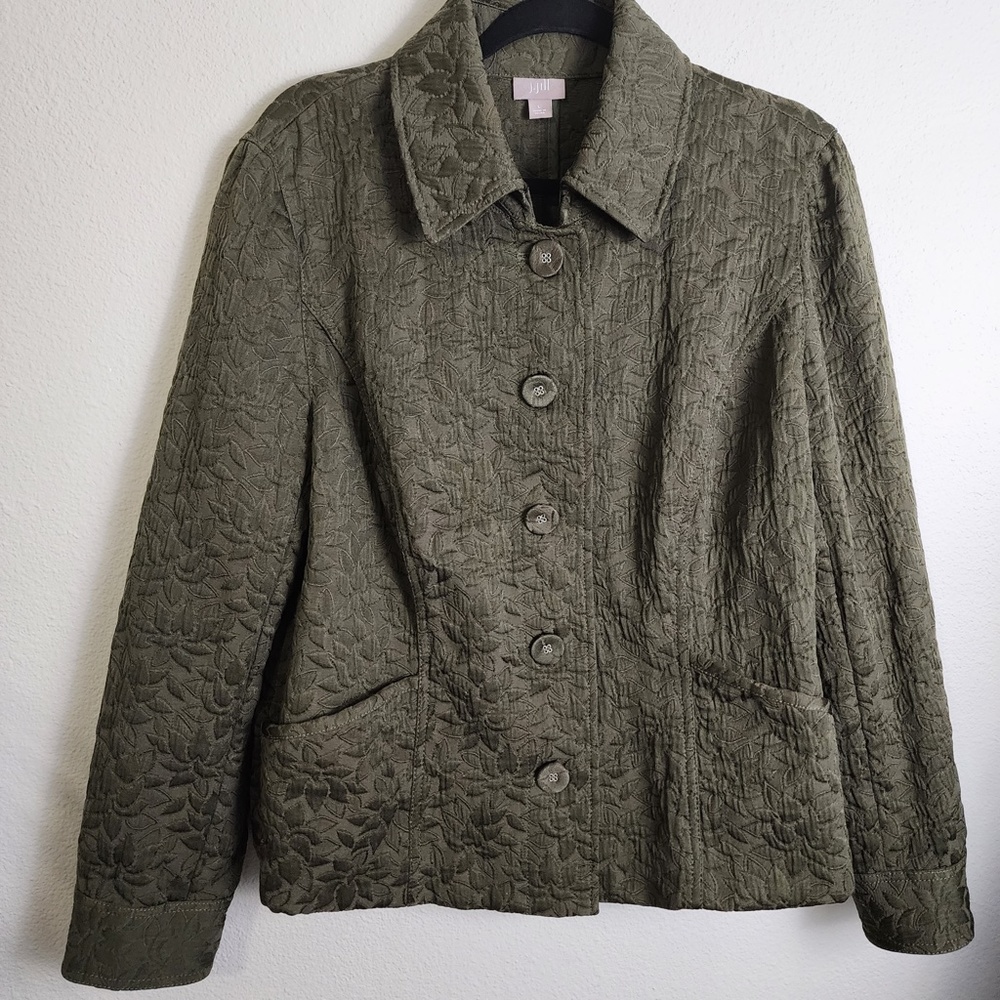 J.Jill Olive Green Quilted Embossed Jacket Size Large
